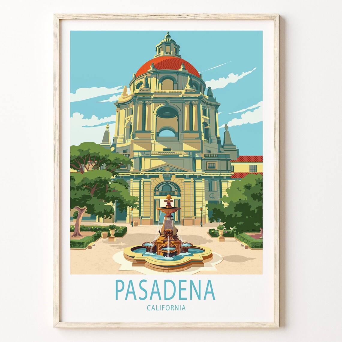 Pasadena California City Hall Red Dome Fountain Landmark Poster