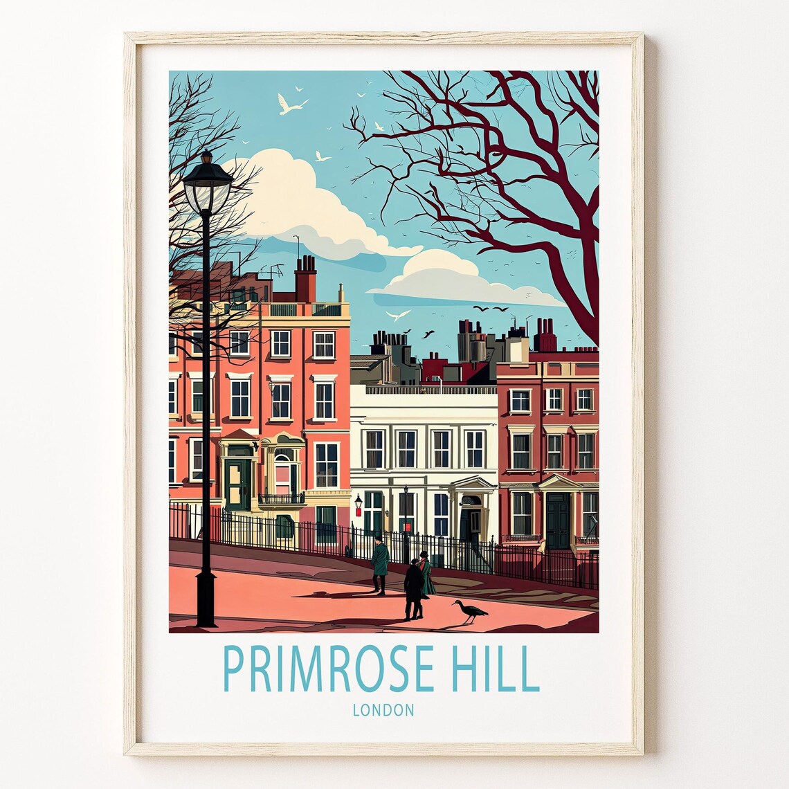 Primrose Hill London Red Brick Row Houses Lamppost Street Art Poster