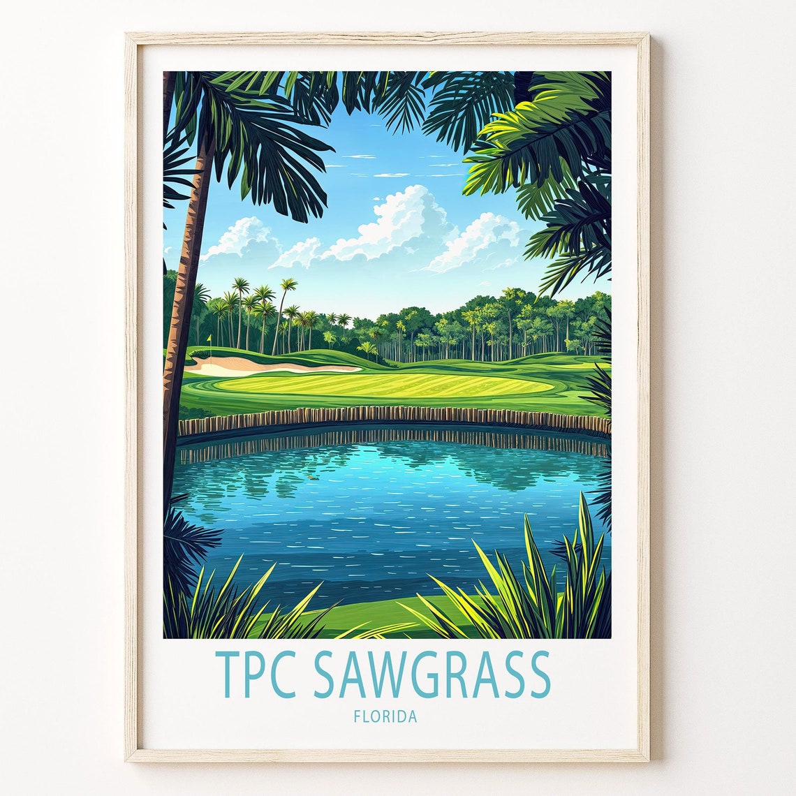 TPC Sawgrass Florida Palm Lagoon Golf Green Tropical Art Poster