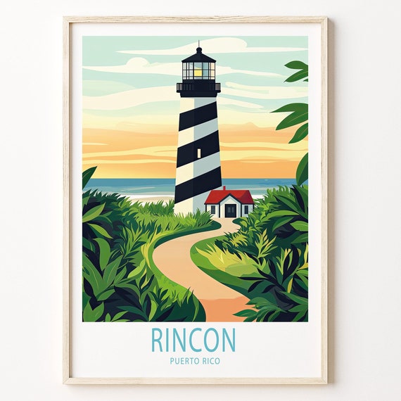 Rincon Lighthouse Travel Poster Rincon Puerto Rico Wall Art Puerto Rico Print City Personalised Gifts Home Decor