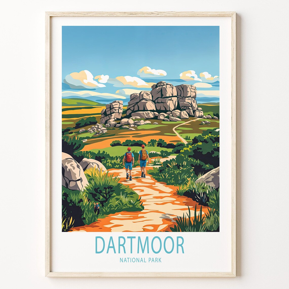 Dartmoor National Park Hikers Walking Toward Granite Tors on the Moor Poster - Image 3