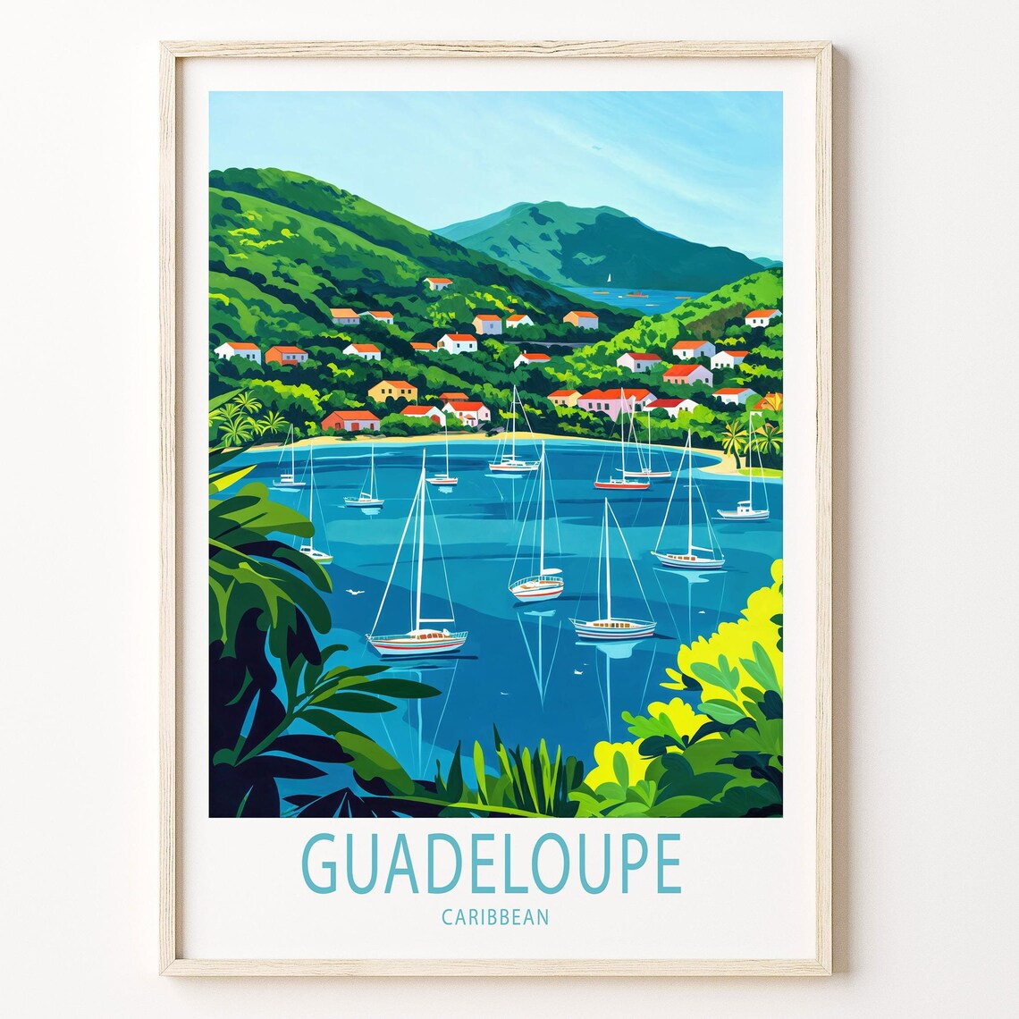 Guadeloupe Caribbean Sailboat Harbor Tropical Island Art Poster