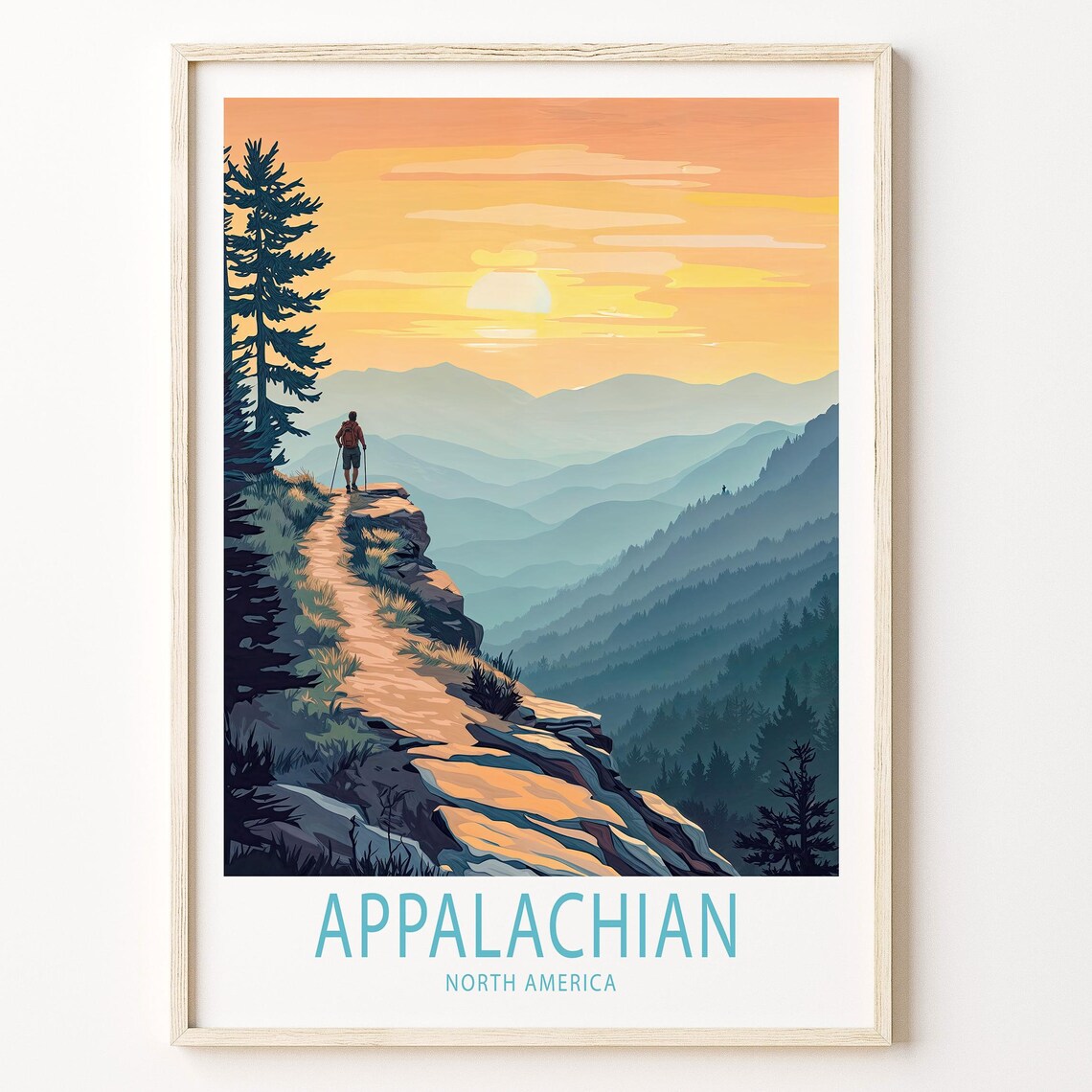 Appalachian Mountains Hiker Sunset Ridge Trail Adventure Poster