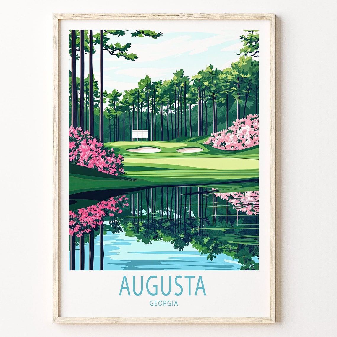 Augusta Georgia Golf Course Azalea Blooms Lakeside Reflection Poster