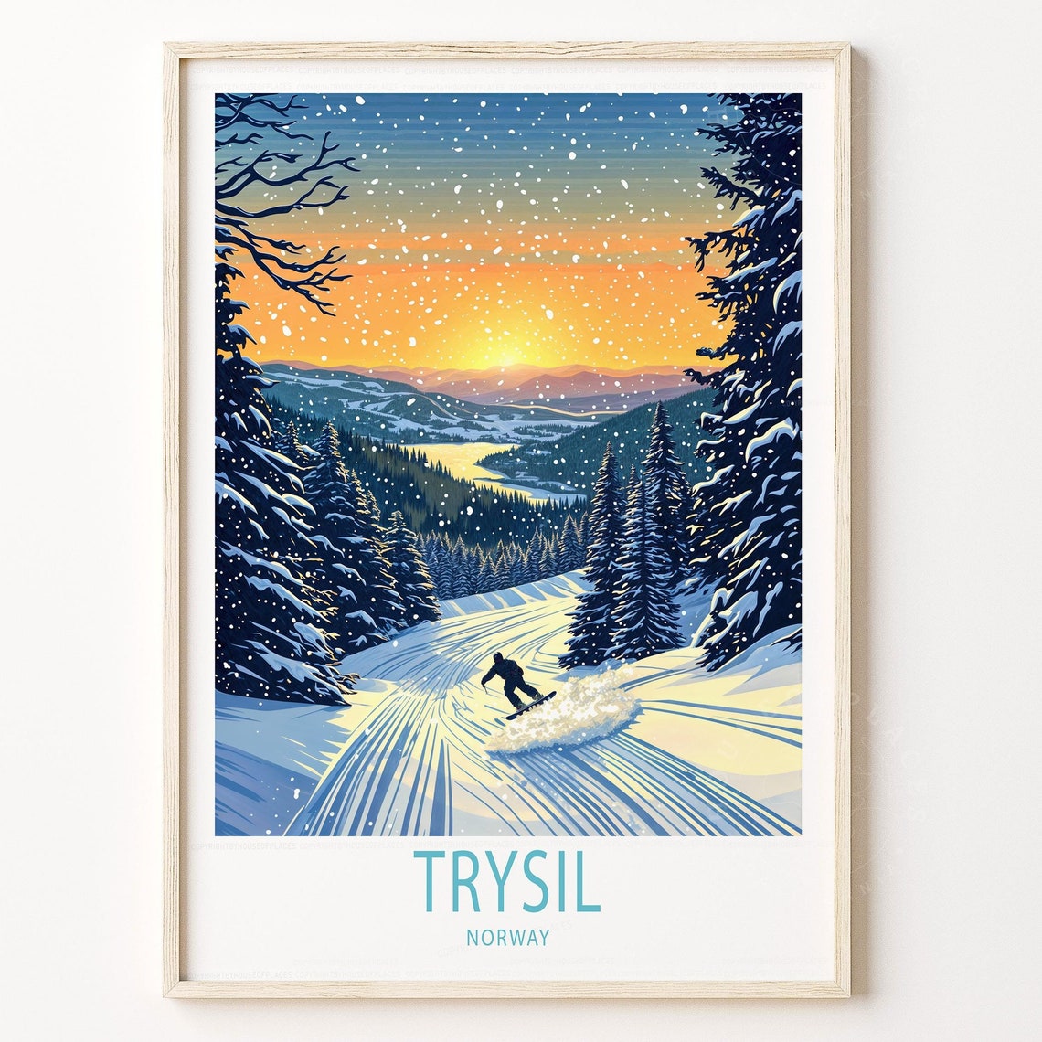 Trysil Norway Snowboarder Sunset Powder Slope Ski Resort Winter Poster