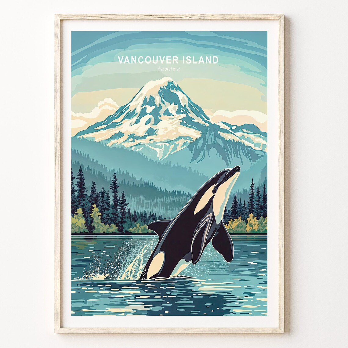 Vancouver Island Canada Orca Whale Jump Alpine Water Art Poster