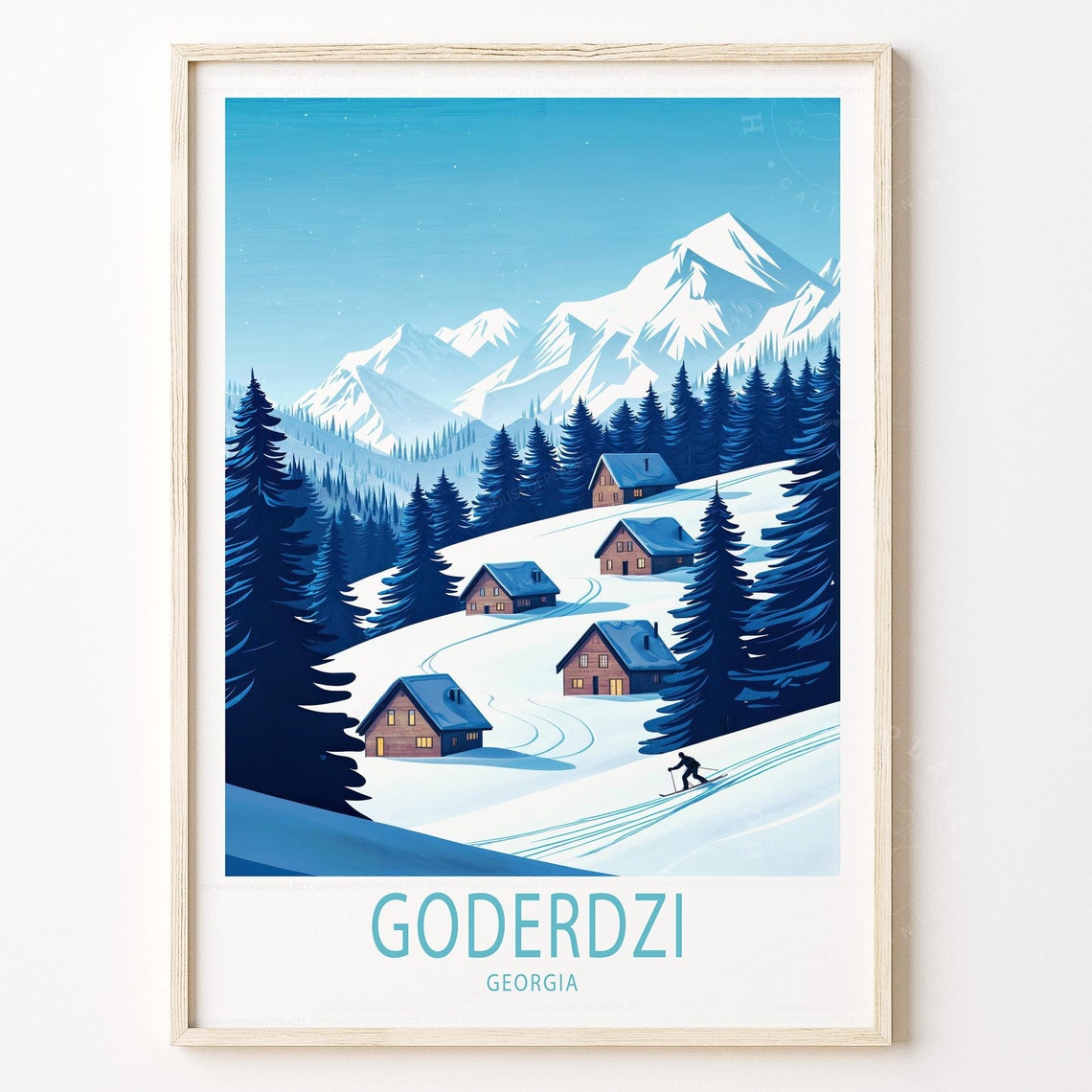 Goderdzi Georgia Winter Ski Resort Snowy Cabins Travel Poster