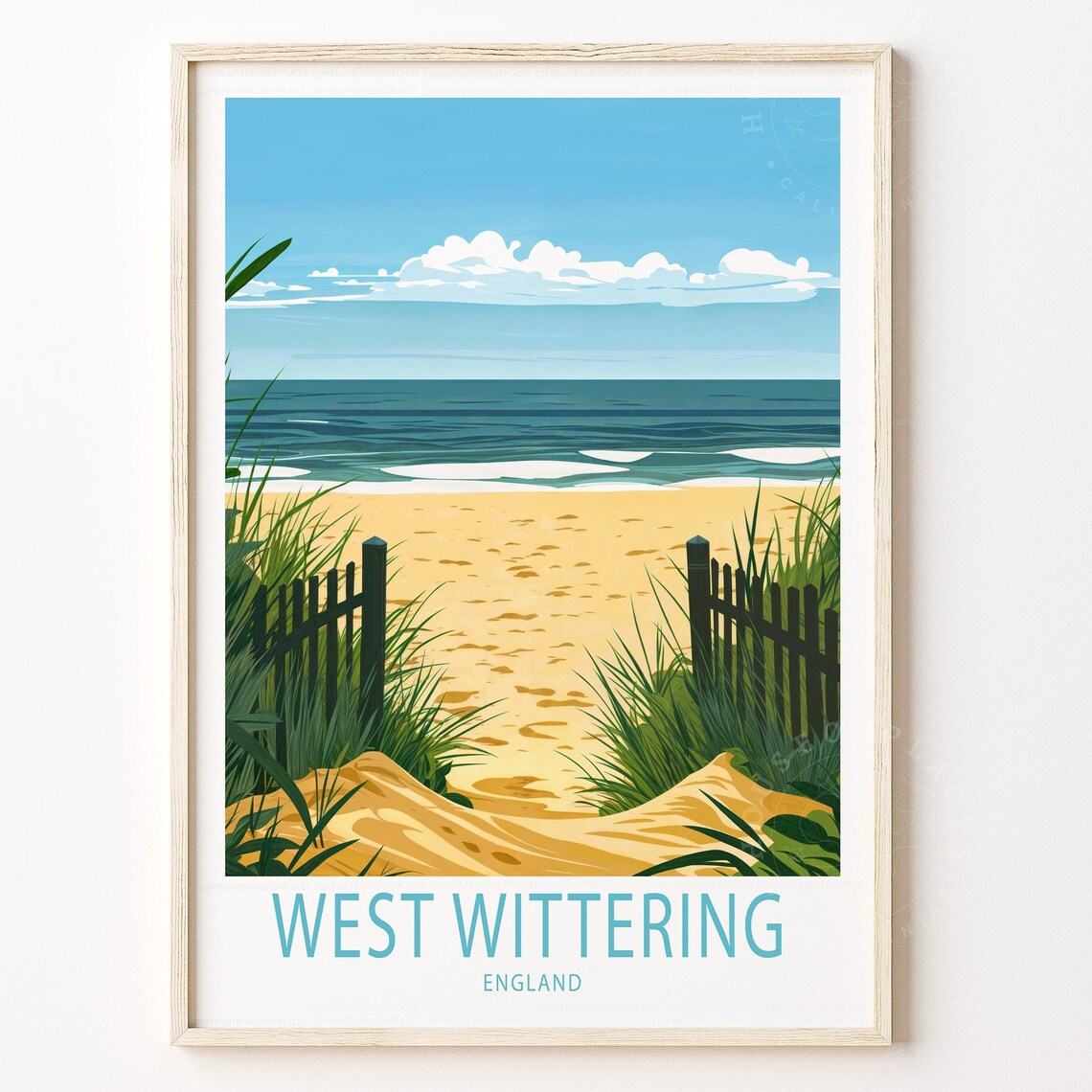 West Wittering England Beach Dunes Golden Vintage Travel Poster