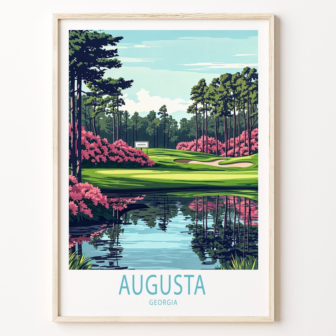 Augusta Georgia Golf Course Azaleas Pond Fairway Classic Art Poster