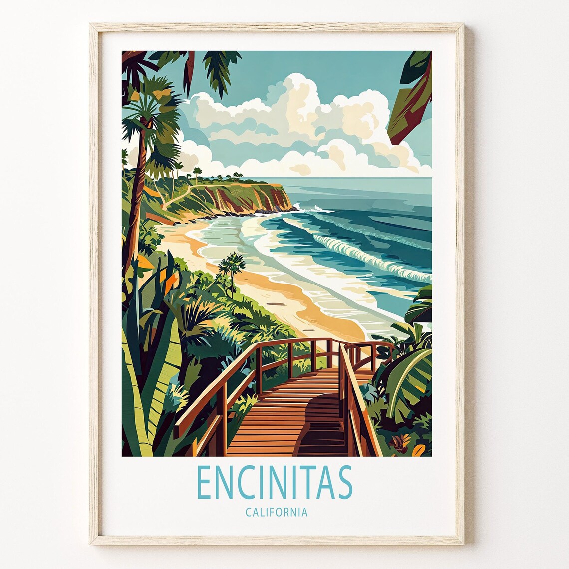 Encinitas Travel Poster, Coastal City Wall Art