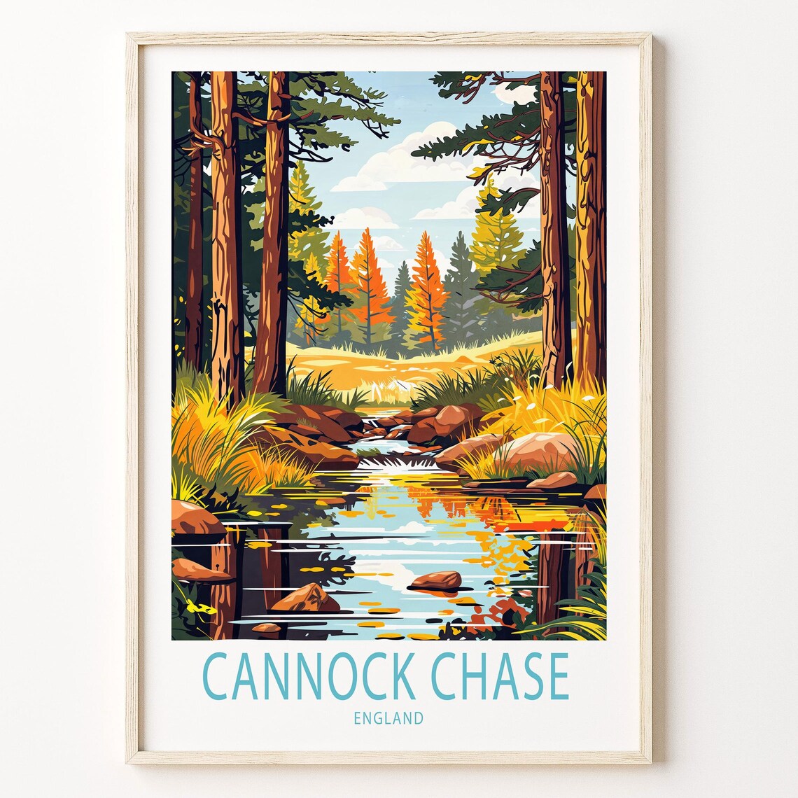 Cannock Chase Travel Poster, England Landscape Art Print