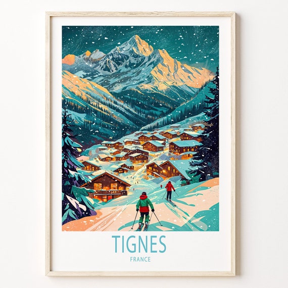 Tignes France Travel Poster Wall Art Ski Print Housewarming Gifts Custom Birthday Present