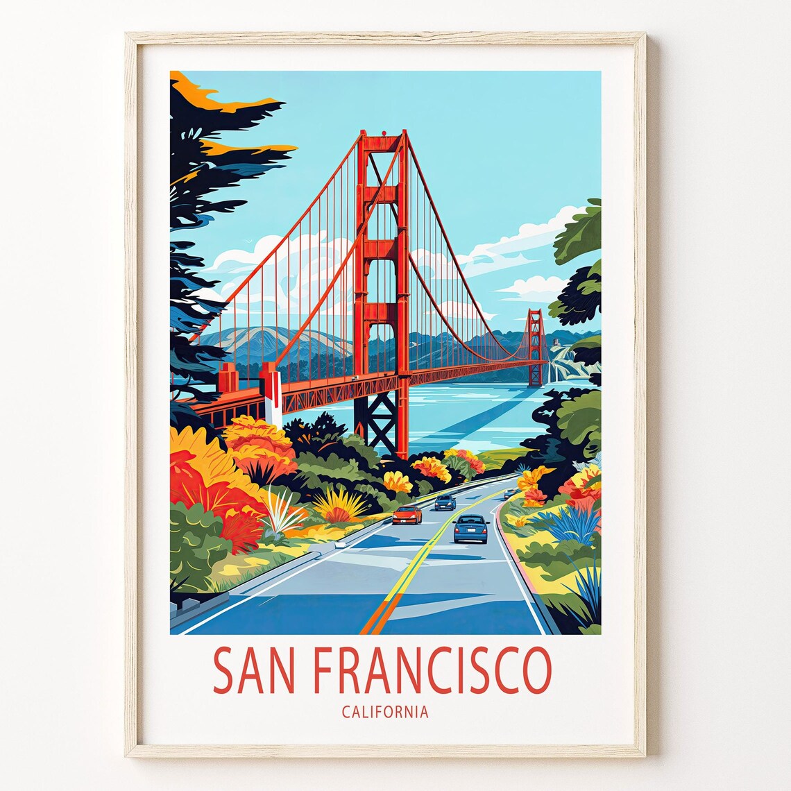 San Francisco Golden Gate Bridge Highway California Travel Poster