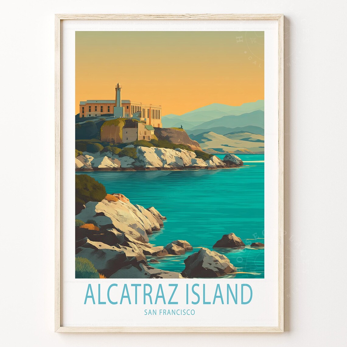 Alcatraz Island San Francisco Bay Sunset Vintage Travel Poster