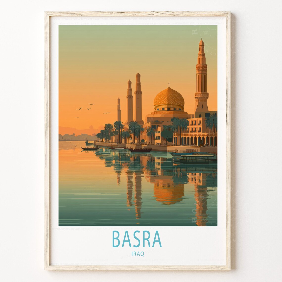 Basra Iraq Grand Mosque Sunset Golden River Reflection Poster