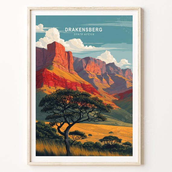 Drakensberg Travel Poster South Africa Wall Art Lesotho Print Home Decor Minimalist Wedding Gifts