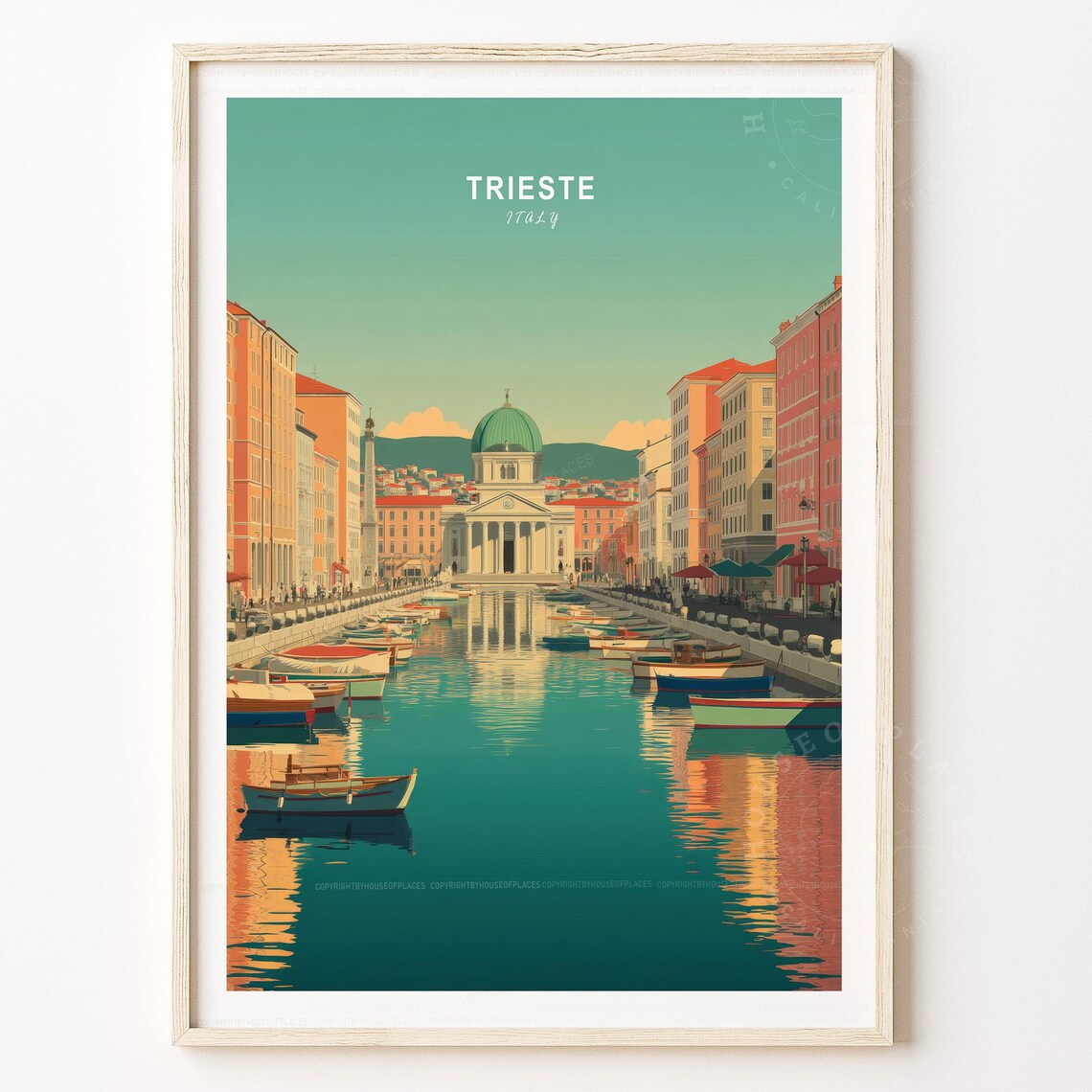 Trieste Italy Canal Boats Harbor Waterfront Italian Travel Poster