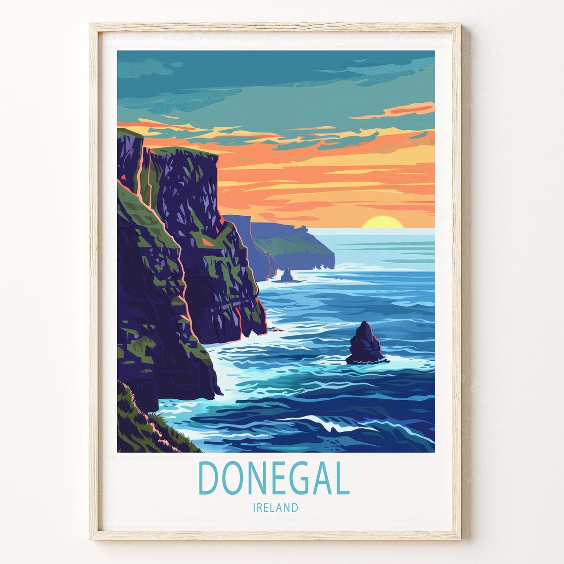 Donegal Ireland Dramatic Sea Cliffs Sunset Coastal Travel Poster