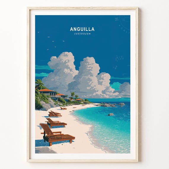 Anguilla Caribbean Travel Poster Wall Art Print Minimalist Birthday Gifts Home Decor Wedding Present