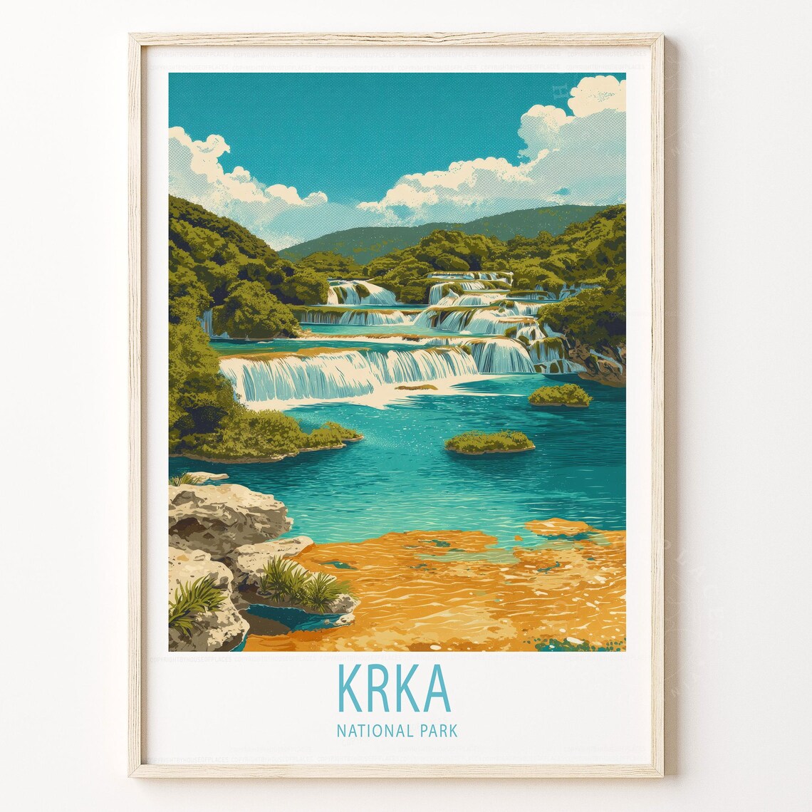 Krka National Park Croatia Waterfalls Emerald Lake Travel Poster