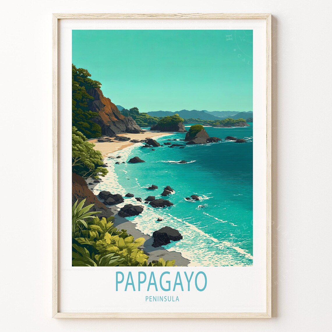 Papagayo Peninsula Tropical Beach Cove Vintage Travel Poster Art