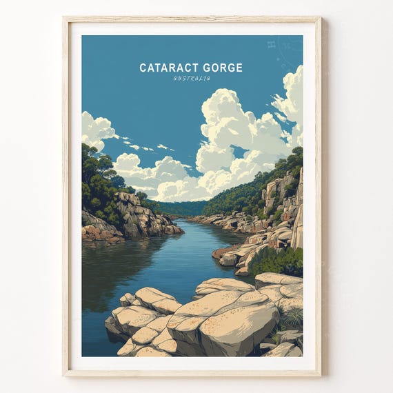 Cataract Gorge Australia Travel Poster Wall Art Print Home Decor Minimalist