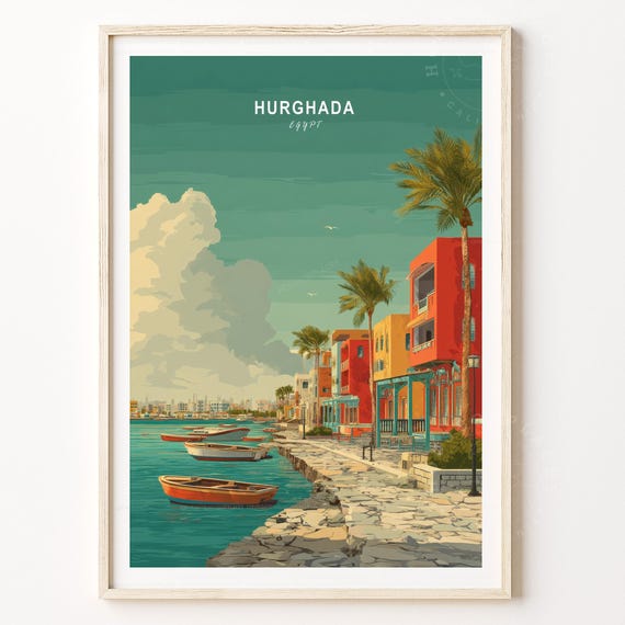 Hurghada Egypt Travel Poster Wall Art Print Housewarming Gifts Birthday Present Minimalist