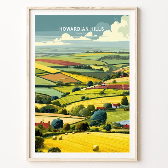Howardian Hills England Travel Poster Golden Fields Vintage Landscape