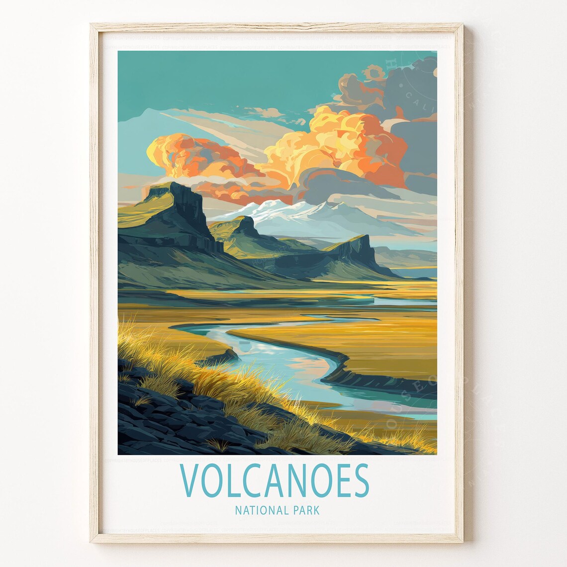 Volcanoes National Park Dramatic Valley Landscape Travel Poster