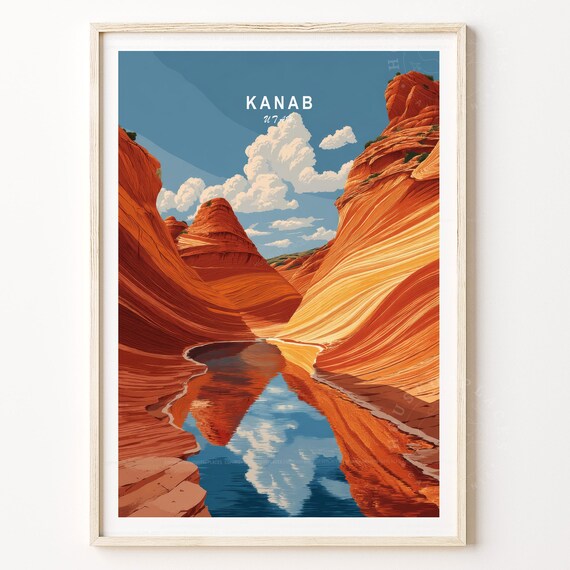 Kanab Utah Travel Poster Red Rock Canyon Reflection Pool Desert