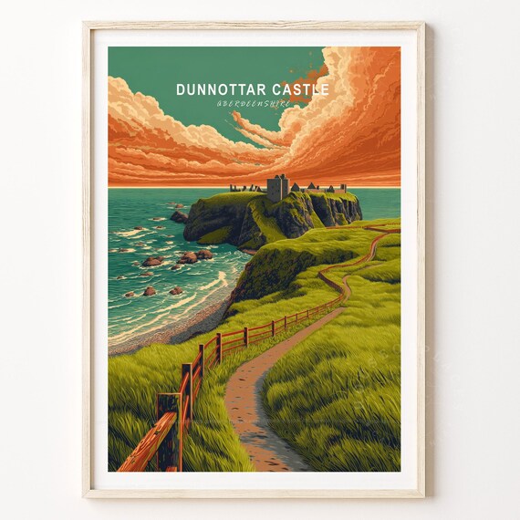Dunnottar Castle Aberdeenshire Scotland Sunset Coast Travel Poster