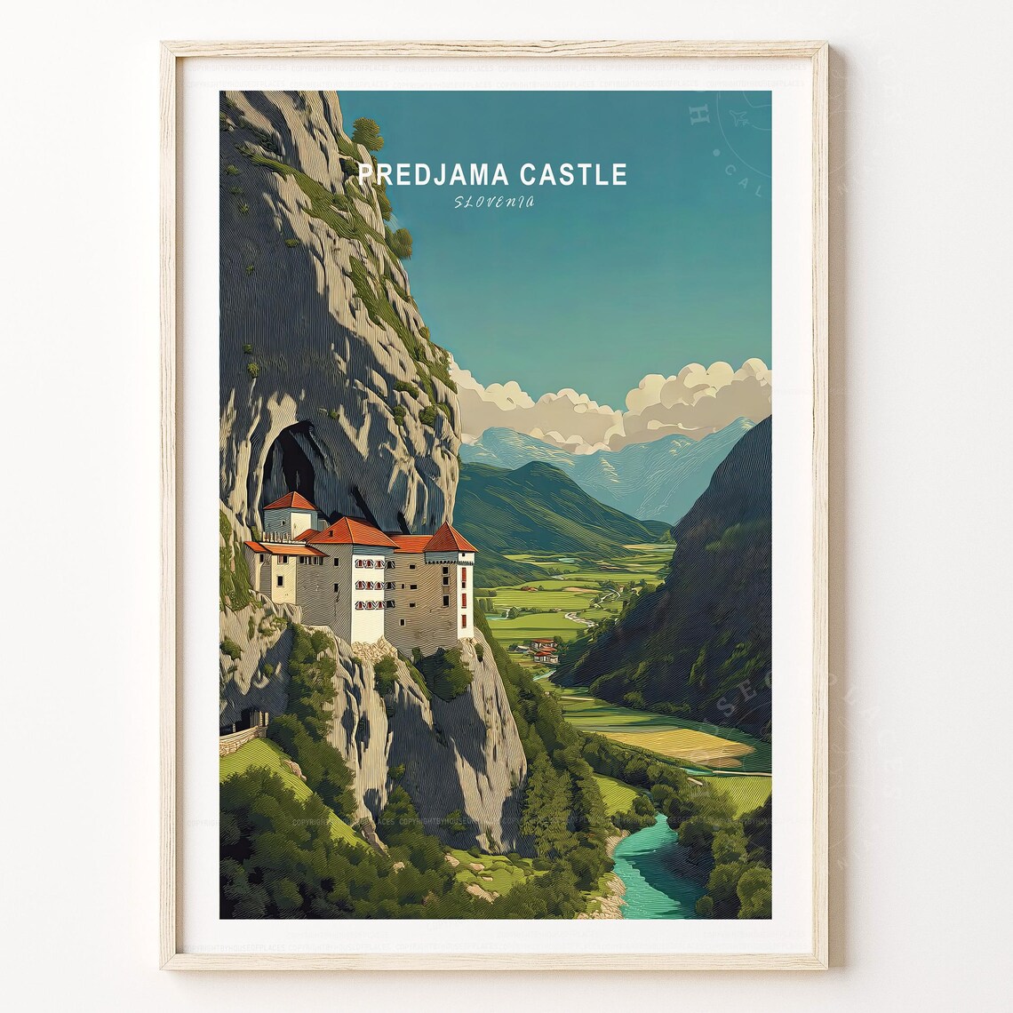 Predjama Castle Slovenia Medieval Cliff Castle Retro Travel Poster