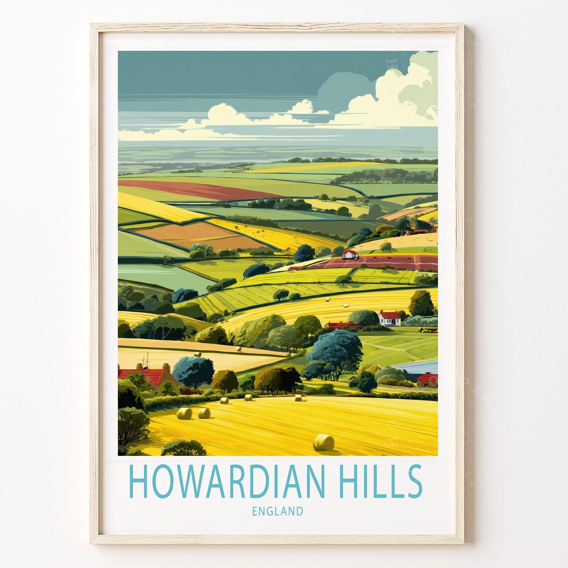 Howardian Hills England Travel Poster Patchwork Field Landscape Art