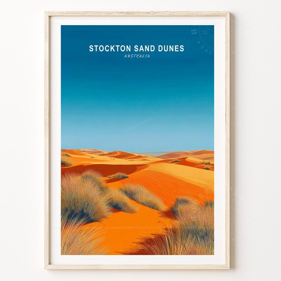 Stockton Sand Dunes Australia Golden Desert Retro Travel Poster
