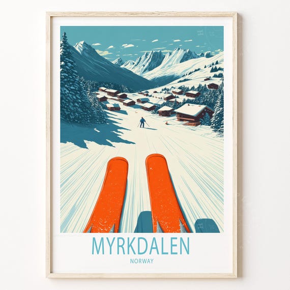 Myrkdalen Norway Travel Poster Wall Art Ski Resort Print Home Decor Custom Birthday Gifts
