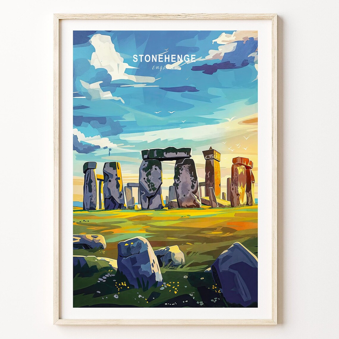 Stonehenge England Travel Poster Ancient Stones Sunset Sky View