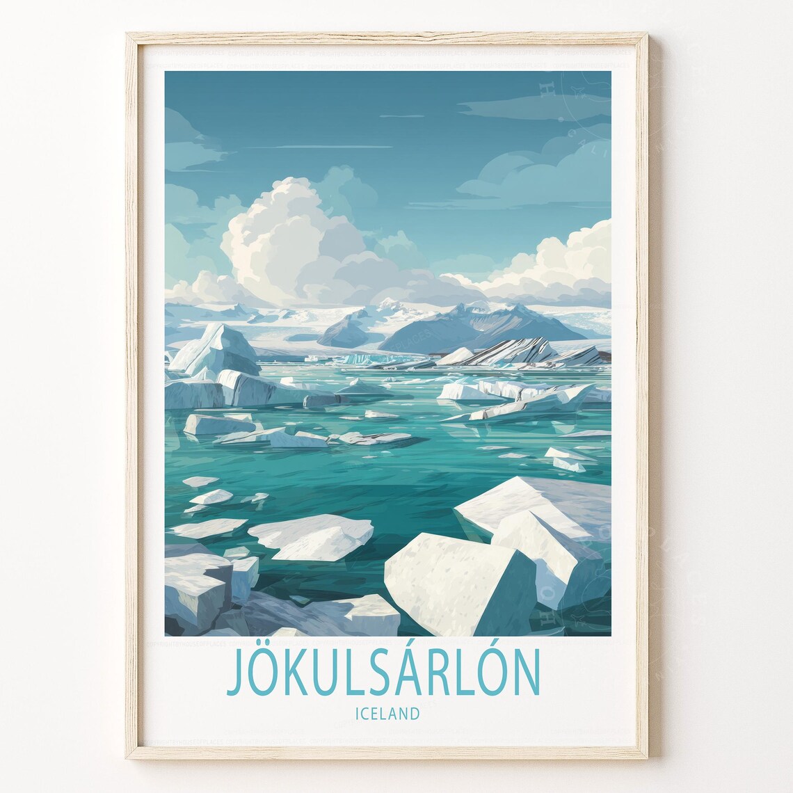 Jkulsrln Iceland Travel Poster, Personalized Home Decor