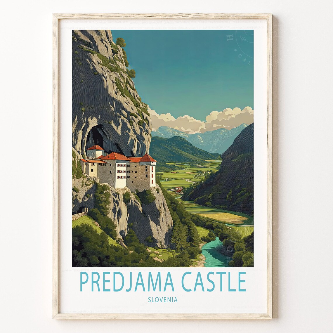 Predjama Castle Slovenia Cliffside Fortress Vintage Travel Poster