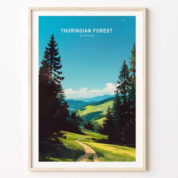 Thuringian Forest Germany Pine Meadow Valley Vintage Travel Poster