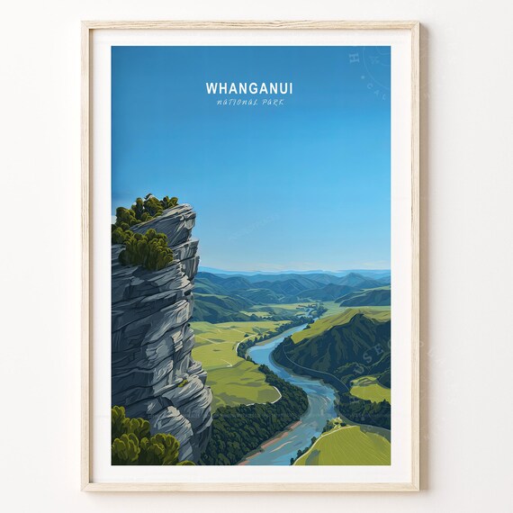 Whanganui National Park River Valley Overlook Illustrated Travel Poster