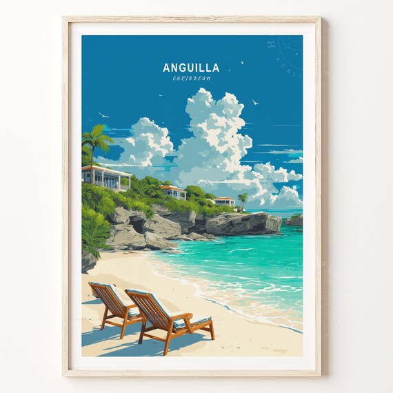 Anguilla Caribbean Minimalist Poster Turquoise Cove Villas Art