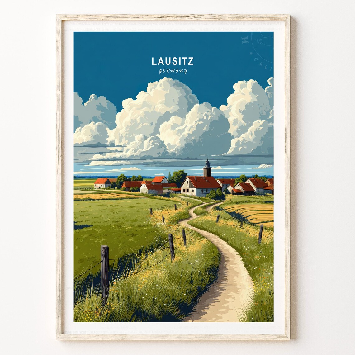 Lausitz Germany Travel Poster Countryside Village Vintage Wall Decor
