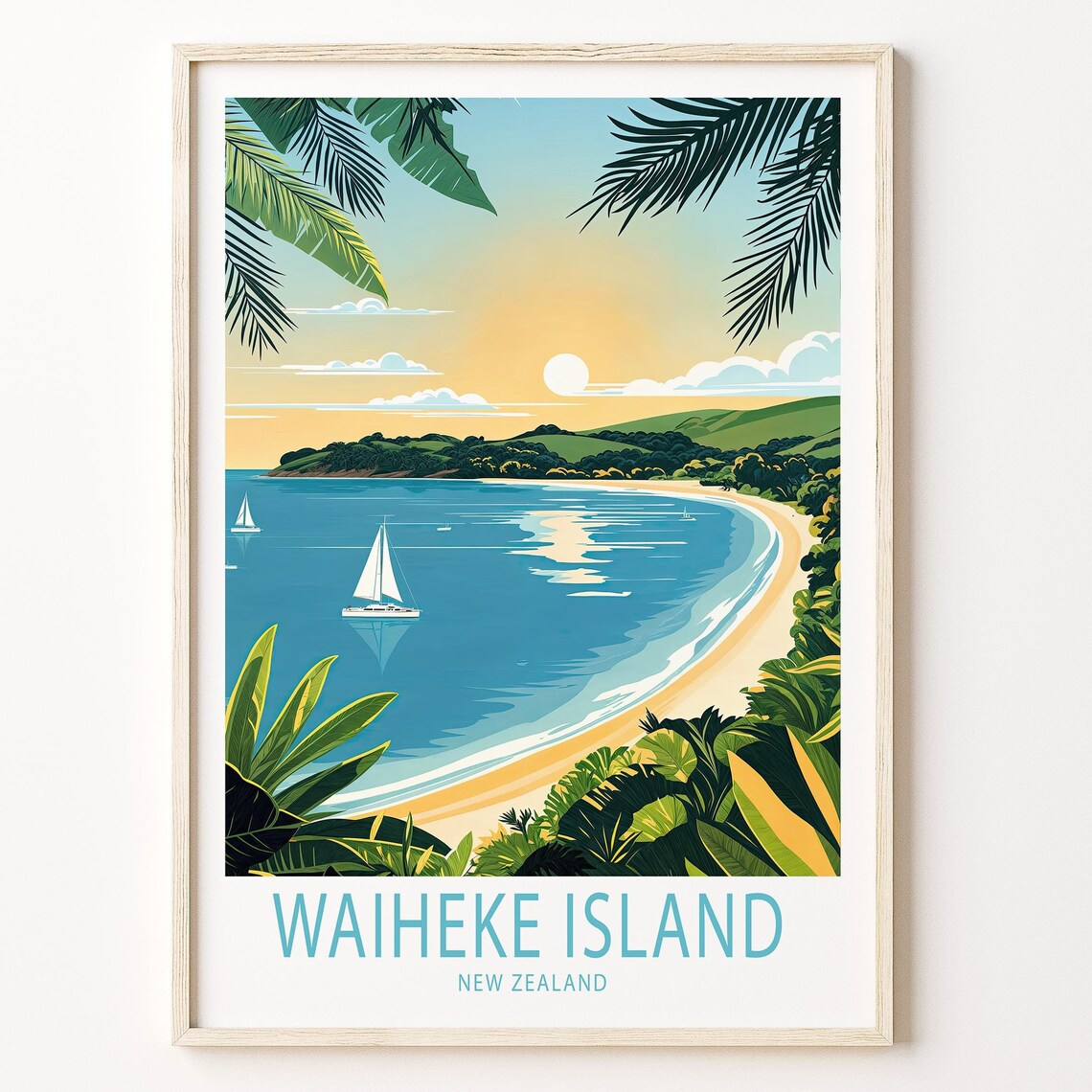 Waiheke Island New Zealand Travel Poster, Island Wall Art