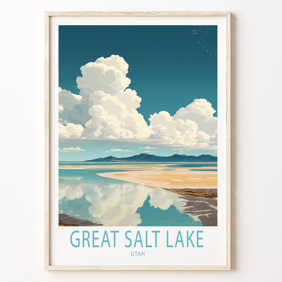 Great Salt Lake Utah Mirror Lake Sunset Desert Retro Travel Poster