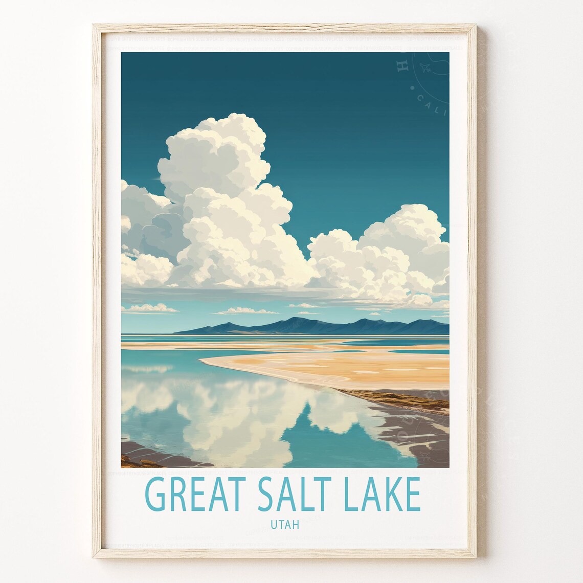 Great Salt Lake Utah Mirror Lake Sunset Desert Retro Travel Poster