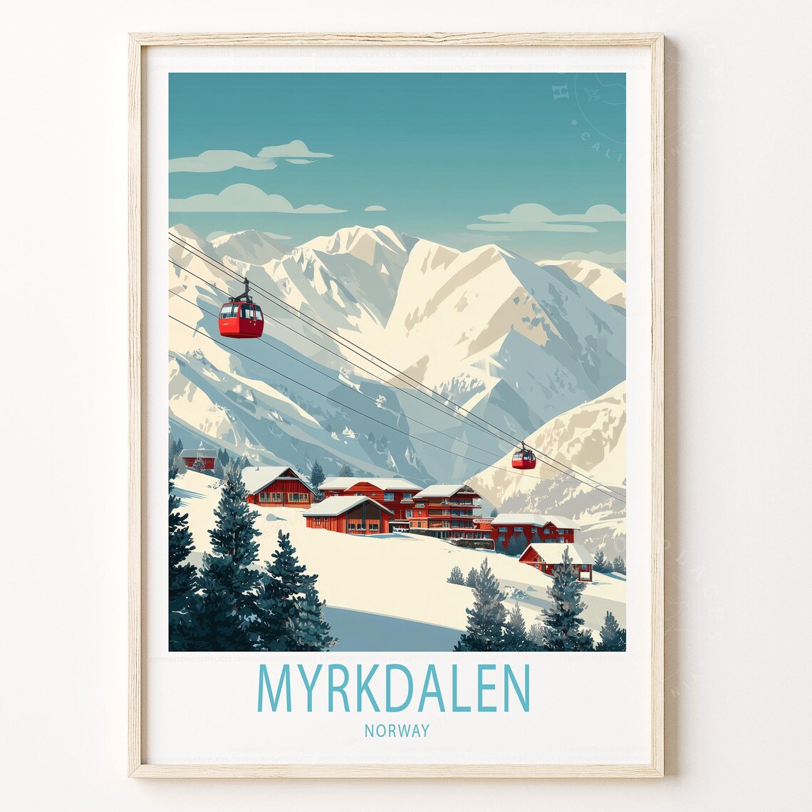 Myrkdalen Norway Ski Resort Red Gondola Mountain Village Poster
