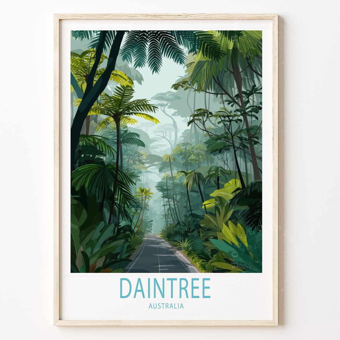 Daintree Australia Rainforest Lush Road Retro Scenic Travel Poster