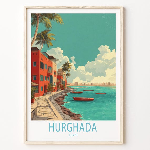 Hurghada Travel Poster Egypt Wall Art Print Housewarming Gifts Wedding Present Personalised
