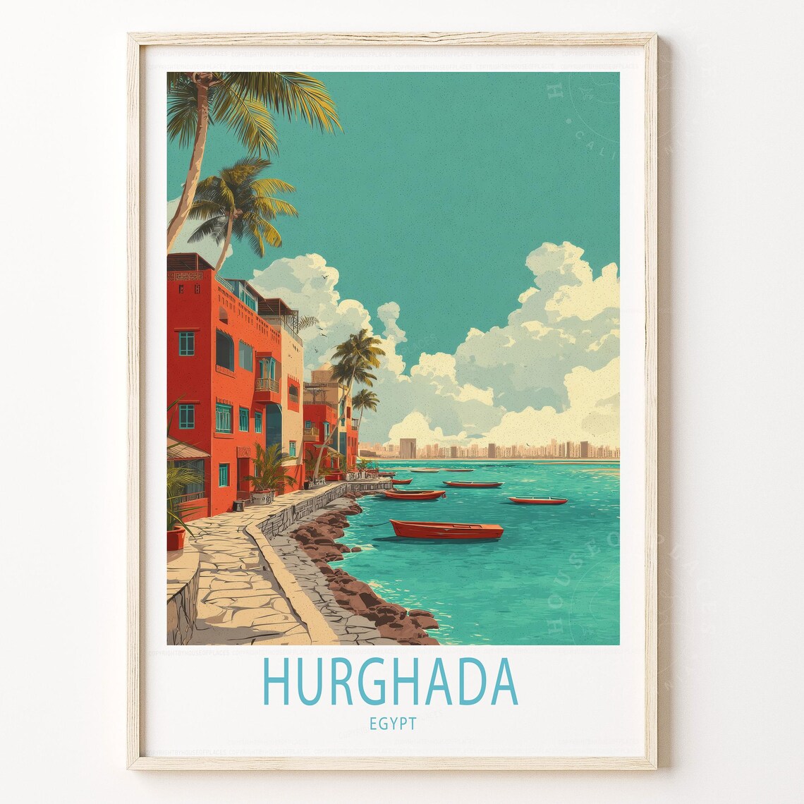 Hurghada Egypt Turquoise Sea Red Boats Palm Promenade Poster