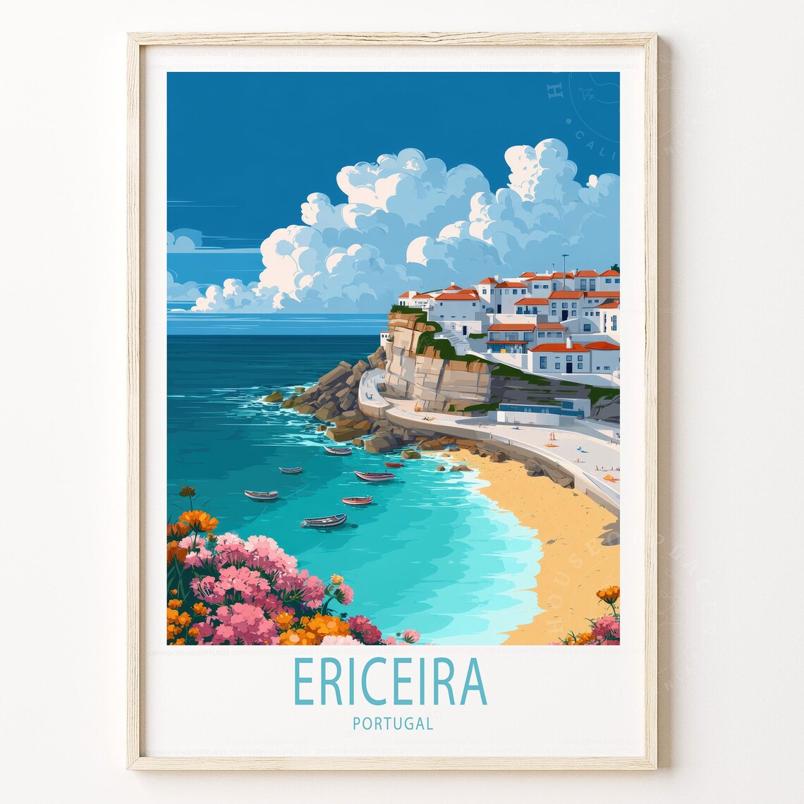 Ericeira Portugal Coastal Cliffs Boats Beach Scenic Travel Poster